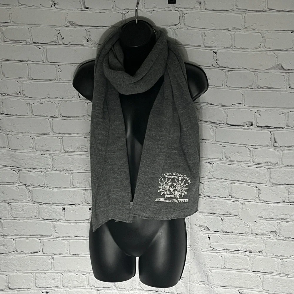 Gray Scarf with White Embroidery